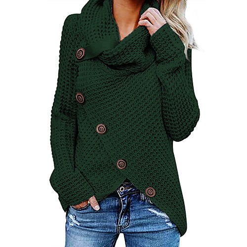 

Women's Knitted Solid Color Plain Pullover Acrylic Fibers Long Sleeve Sweater Cardigans Crew Neck Round Neck Fall Winter Black Blue Red