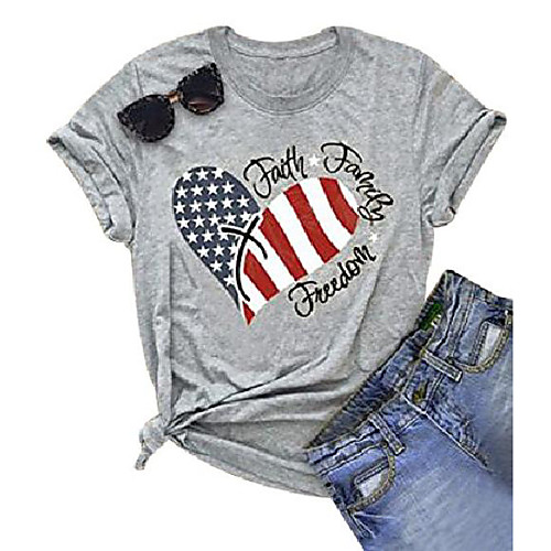 

womens american flag print t-shirt 4th of july patriotic shirt casual stars stripes print tops tees (gray, s)