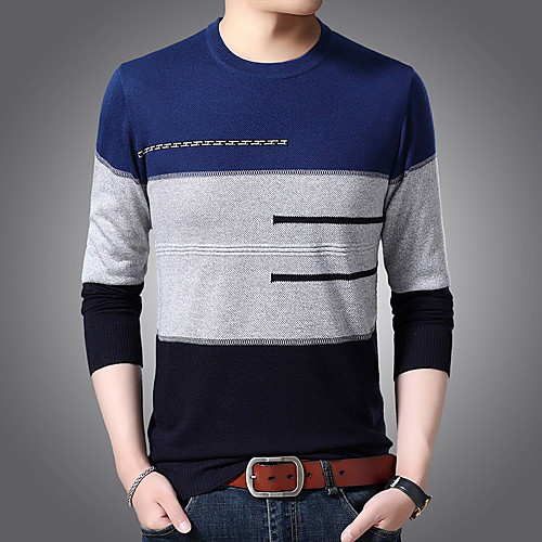 

Men's Stylish Wedding Knitted Braided Rainbow Striped Color Block Cardigan Pullover Sweater Acrylic Fibers Long Sleeve Sweater Cardigans Crew Neck Fall Winter Blue Red Orange