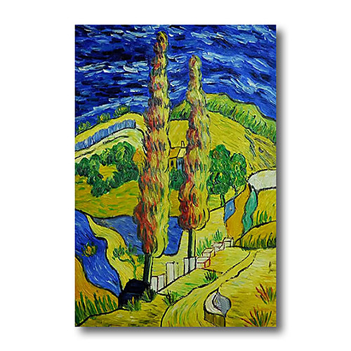 

Stretched Oil Painting Hand Painted - Abstract Contemporary Modern Canvas High Quality Van Gogh Night Cypress