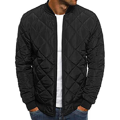 

men's diamond quilted puffer bomber jacket full zip up softshell padded coat (medium, black)