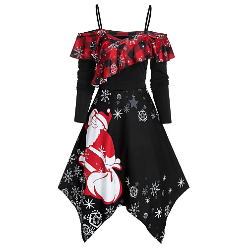 

Women's Strap Dress Knee Length Dress Black Blue Purple Red Green Long Sleeve Print Print Fall Off Shoulder Casual Christmas 2021 S M L XL XXL 3XL 4XL 5XL