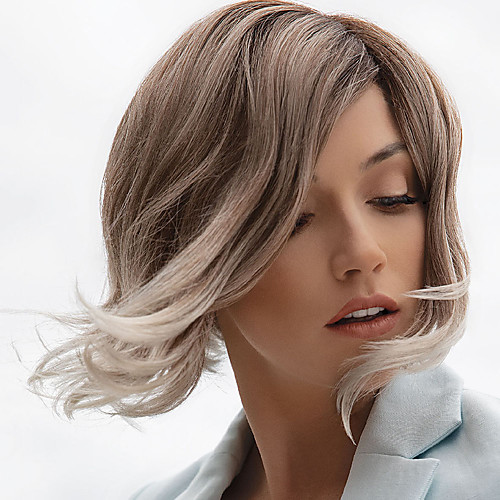 

Synthetic Wig Curly Asymmetrical Wig Short Light Brown Synthetic Hair 10 inch Women's Fashionable Design Ombre Hair Exquisite Brown