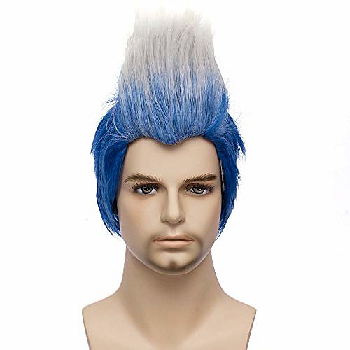 

max beauty short curly wig ombre blue and white wig men wig cosplay wig for halloween wig free cap