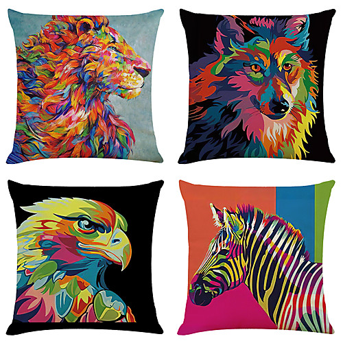 

Set of 4 Fashion Animal Linen Square Decorative Throw Pillow Cases Sofa Cushion Covers 18x18