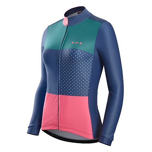 

Nuckily Women's Long Sleeve Cycling Jersey Winter BluePink Polka Dot Bike Jersey Top Road Bike Cycling Warm Sports Clothing Apparel / Micro-elastic
