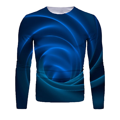 

Men's T shirt 3D Print Graphic Abstract 3D Print Long Sleeve Daily Tops Navy Blue