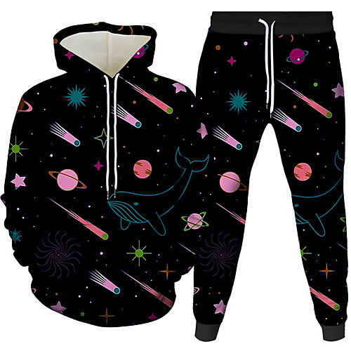 

Women's Men's 3D Hoodies Set Galaxy Graphic 3D 2 Piece Front Pocket Daily 3D Print 3D Print Casual Hoodies Sweatshirts Black Blue Blushing Pink