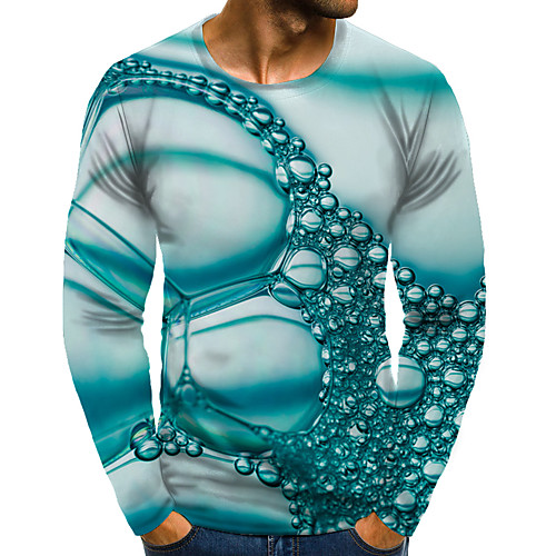 

Men's T shirt 3D Print Graphic 3D Plus Size Print Long Sleeve Daily Tops Elegant Exaggerated Green