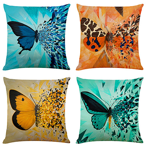 

Set of 4 Artistic Butterfly Linen Square Decorative Throw Pillow Cases Sofa Cushion Covers 18x18