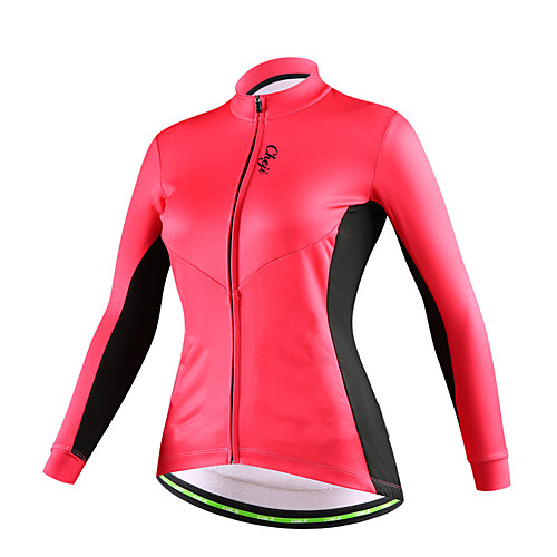 

cheji Women's Long Sleeve Cycling Jersey Winter Fleece Cotton Black Red Pink Solid Colored Bike Jersey Top Mountain Bike MTB Road Bike Cycling Thermal Warm Fleece Lining Breathable Sports Clothing