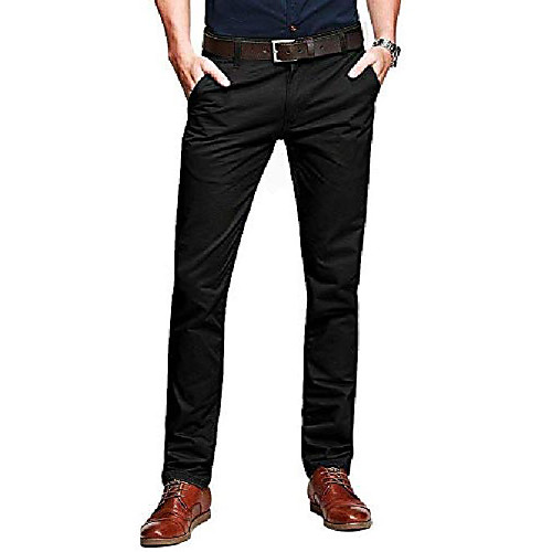 

men's slim fit tapered stretchy casual pants chinos work pants,black 29