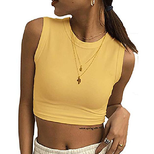 

women casual crew neck crop tank top solid sleeveless vest crop top & #40;small, yellow& #41;