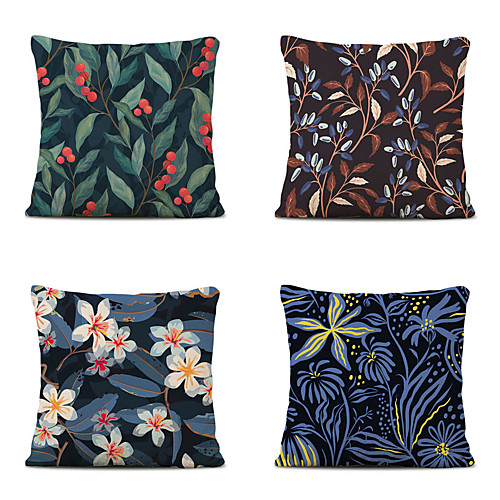 

Cushion Cover 4PC Linen Soft Decorative Square Throw Pillow Cover Cushion Case Pillowcase for Sofa Bedroom 45 x 45 cm (18 x 18 Inch) Superior Quality Mashine Washable Flowers Pattern