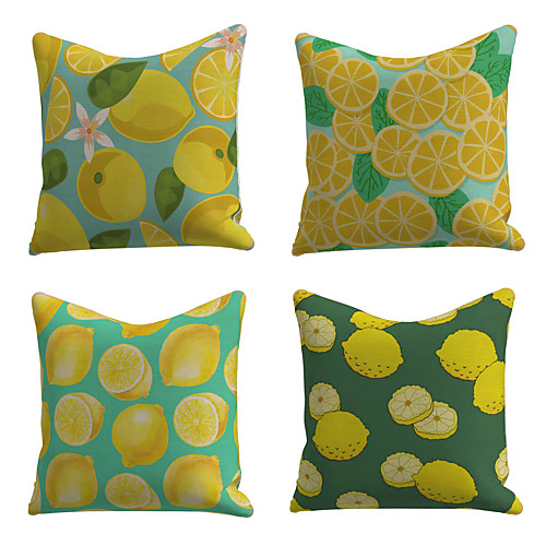 

Set of 4 Linen Cotton / Linen Pillow Cover Pillowcase Sofa Cushion Square Throw Pillow Lemon Fruit Print Pillows Case 4545cm