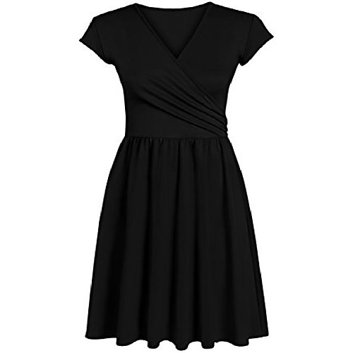 

black wrap dress short sleeve black regular and plus size a line dress for women (size medium, black)