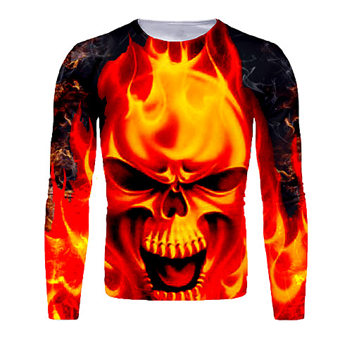 

Men's T shirt 3D Print Graphic 3D Flame Print Long Sleeve Halloween Tops Basic Orange
