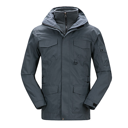 

Men's Hiking Jacket Hiking 3-in-1 Jackets Winter Outdoor Solid Color Windproof Fleece Lining Breathable Warm Winter Jacket Hunting Fishing Climbing Black Red Grey Khaki Dark Navy