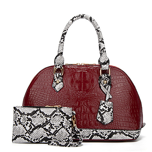 

Women's Bags PU Leather Satchel Top Handle Bag 2 Pieces Purse Set Pattern / Print Zipper Daily Handbags Wine Black Blue Red