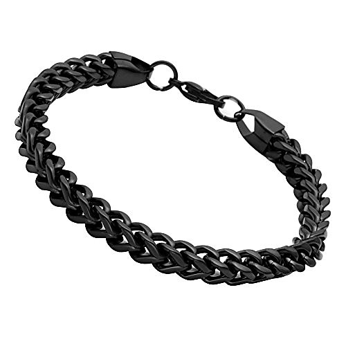 

stainless steel franco chain bracelet for men women 6mm wide 8 inches black