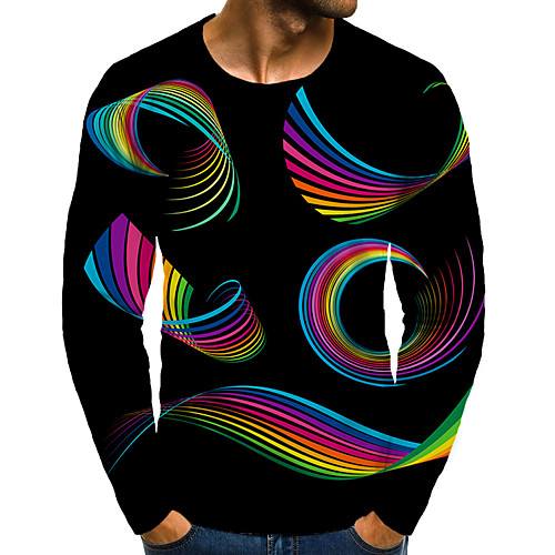 

Men's T shirt 3D Print Graphic 3D Plus Size Print Long Sleeve Daily Tops Elegant Exaggerated Rainbow