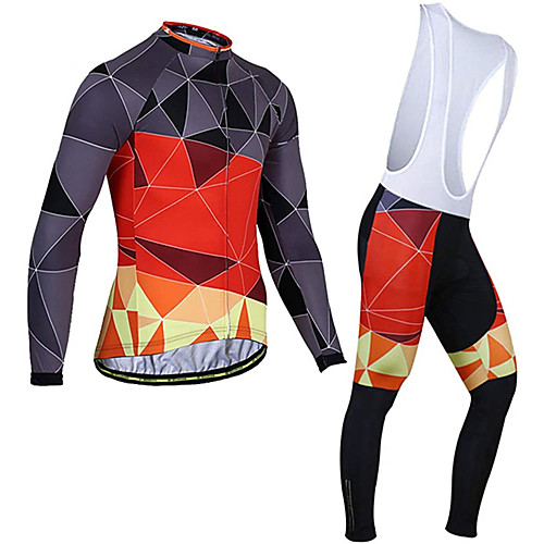 

21Grams Men's Long Sleeve Cycling Jersey with Bib Tights Winter Fleece Polyester Red Geometic Bike Clothing Suit Fleece Lining Breathable 3D Pad Quick Dry Warm Sports Geometic Mountain Bike MTB Road