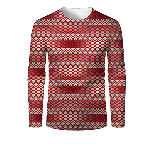 

Men's T shirt 3D Print Plaid Graphic 3D Print Long Sleeve Christmas Tops Red