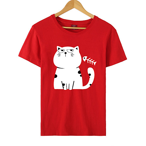 

Men's T shirt Other Prints Animal Short Sleeve Daily Tops Cotton White Black Blue