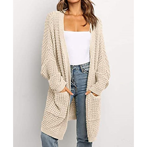 

womens batwing sleeve long cardigans cable knit open front sweater coat with pocket nude xxl