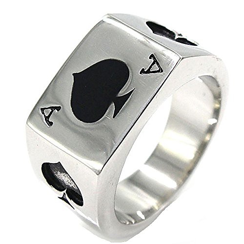 

men's stainless steel ring, poker spade ace, black silver,sizes 7-14