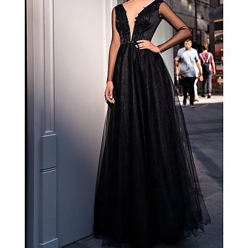 

A-Line Minimalist Elegant Wedding Guest Prom Dress Scoop Neck Long Sleeve Sweep / Brush Train Tulle with Pleats 2021