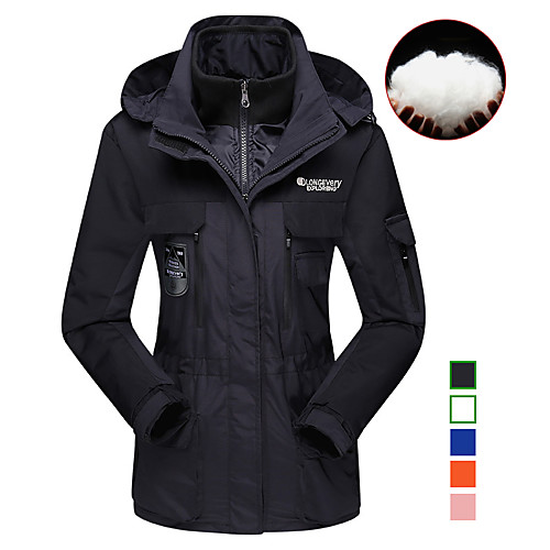

Women's Hiking Down Jacket Hiking 3-in-1 Jackets Winter Outdoor Patchwork Waterproof Windproof Warm Soft Jacket Down Jacket Top Camping / Hiking Hunting Fishing White / Black / Pink / Orange / Dark