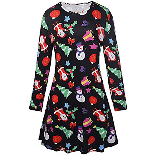

girl's fit and flare santa clause long sleeve printed skater dress pattern 2 x-large