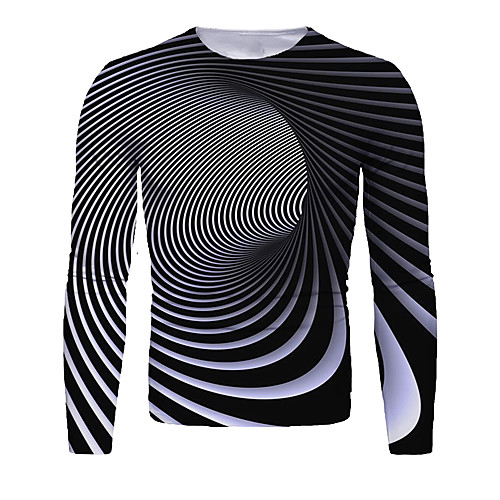 

Men's T shirt 3D Print Graphic Abstract 3D Print Long Sleeve Daily Tops Black / White
