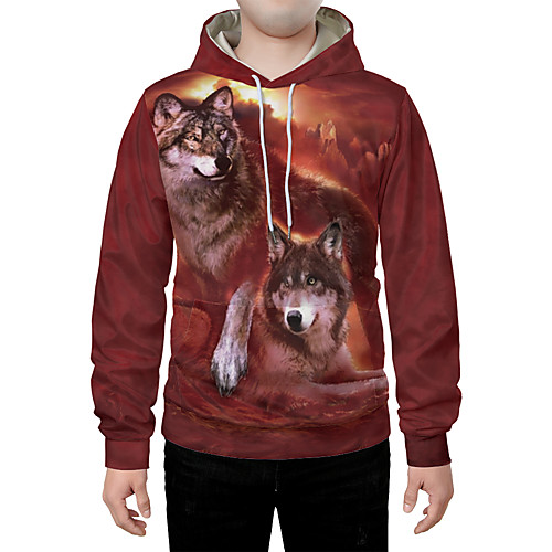 

Men's Plus Size Pullover Hoodie Sweatshirt Graphic 3D Animal Front Pocket Round Neck Daily Weekend 3D Print 3D Print Hoodies Sweatshirts Long Sleeve Red