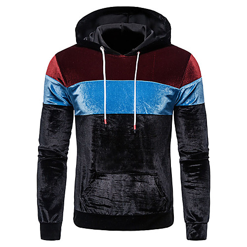 

Men's Pullover Hoodie Sweatshirt Color Block Hooded Daily Going out Casual Fuzzy Hoodies Sweatshirts Long Sleeve White Black Wine