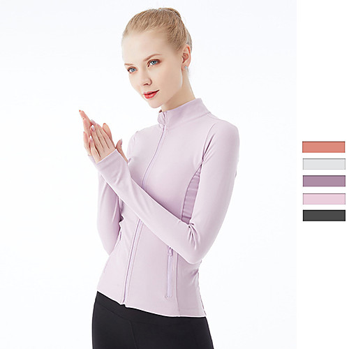 

Women's Yoga Top Winter Thumbhole Zipper Solid Color Black Blue Pink Nylon Spandex Yoga Fitness Gym Workout Jacket Long Sleeve Sport Activewear Breathable Quick Dry Comfortable Stretchy