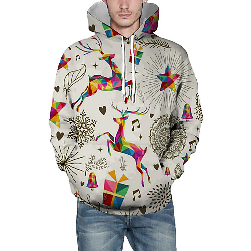 

Men's Pullover Hoodie Sweatshirt Graphic 3D Reindeer Christmas Daily 3D Print Christmas Hoodies Sweatshirts White