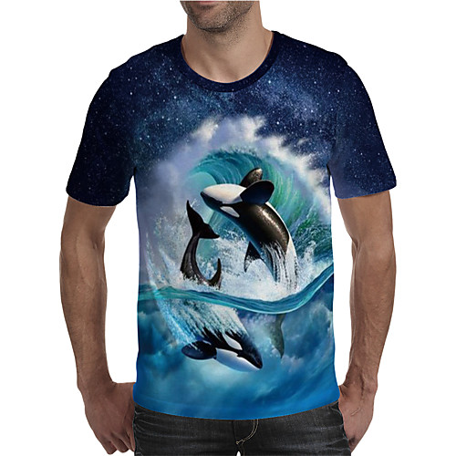 

Men's T shirt 3D Print Graphic Animal Plus Size Print Short Sleeve Daily Tops Elegant Exaggerated Blue
