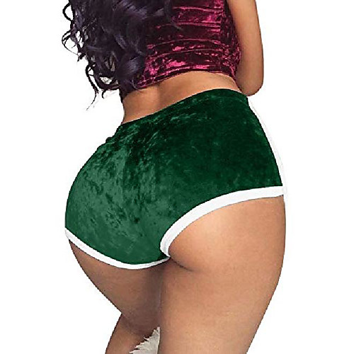 

women's sexy drawstring velvet outfits high waist club mini shorts darkgreen