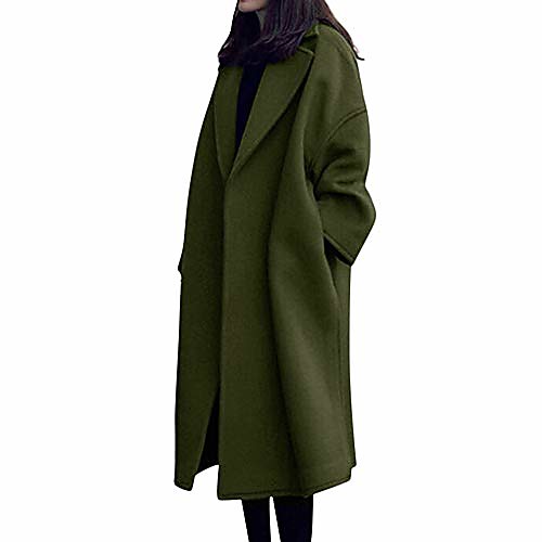 

womens winter lapel wool long coat trench elegant business solid jacket army green