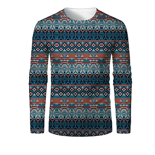 

Men's T shirt 3D Print Plaid Graphic 3D Print Long Sleeve Christmas Tops Navy Blue