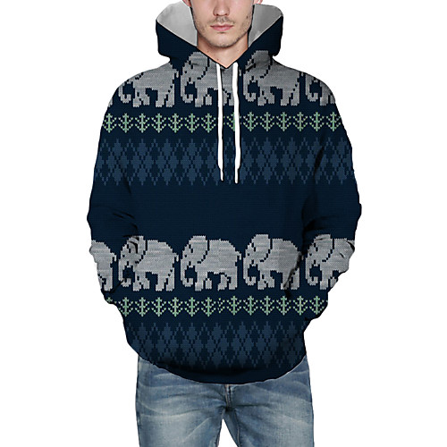 

Men's Pullover Hoodie Sweatshirt Animal Patterned Graphic 3D Christmas Daily 3D Print Christmas Hoodies Sweatshirts Navy Blue