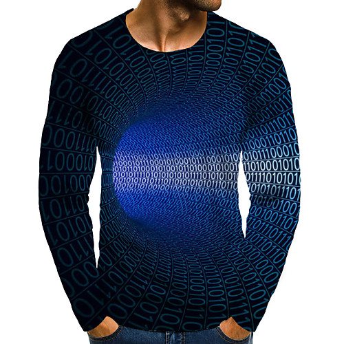 

Men's T shirt 3D Print Graphic 3D Plus Size Print Long Sleeve Daily Tops Elegant Exaggerated Blue