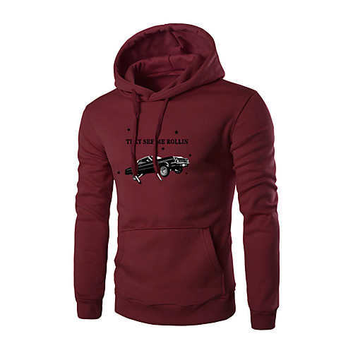 

Men's Pullover Hoodie Sweatshirt Print Basic Hoodies Sweatshirts Wine Light gray Dark Gray