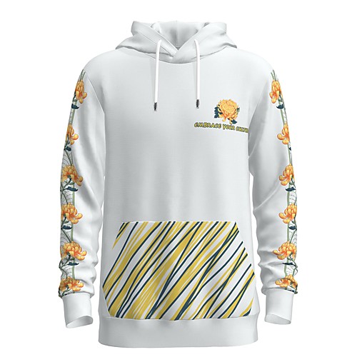 

Men's Pullover Hoodie Sweatshirt Floral 3D Graphic Hooded Weekend Casual Streetwear Hoodies Sweatshirts Long Sleeve White