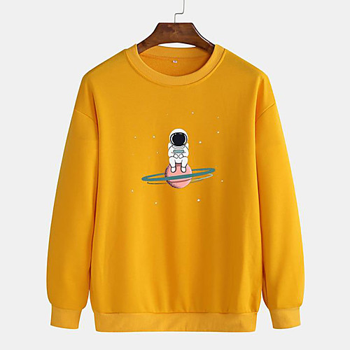 

Men's Pullover Sweatshirt Astronaut Round Neck Daily Basic Hoodies Sweatshirts Long Sleeve Black Red Yellow