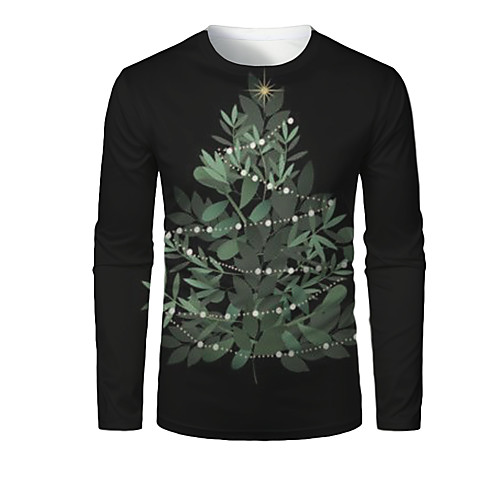 

Men's T shirt 3D Print Graphic 3D Print Long Sleeve Christmas Tops Black