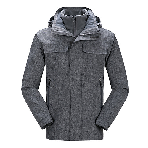 

Men's Hiking Jacket Hiking 3-in-1 Jackets Winter Outdoor Solid Color Windproof Fleece Lining Breathable Warm Winter Jacket Hunting Fishing Climbing Dark Grey Grey
