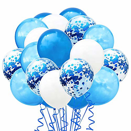 

confetti balloons set, 100 pack 12 blue white and confetti latex balloons colorful balloon party kit supplies for wedding birthday thanksgiving, halloween, christmas, new year party (blue white)